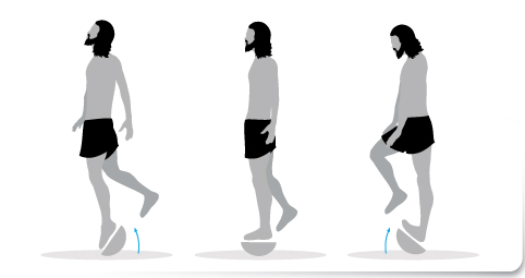plan de transición, Ejercicio 1 una sola pierna plataforma inestable correr descalzo minimalista
